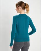 Cardigan 100% Cachemire Zacao col rond bleu/vert