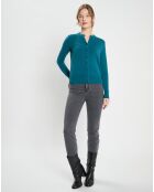 Cardigan 100% Cachemire Zacao col rond bleu/vert