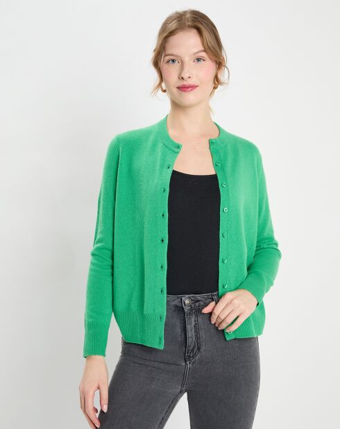 Cardigan 100% Cachemire Zacao vert emeraude