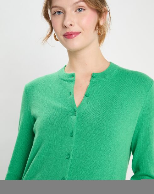 Cardigan 100% Cachemire Zacao vert emeraude