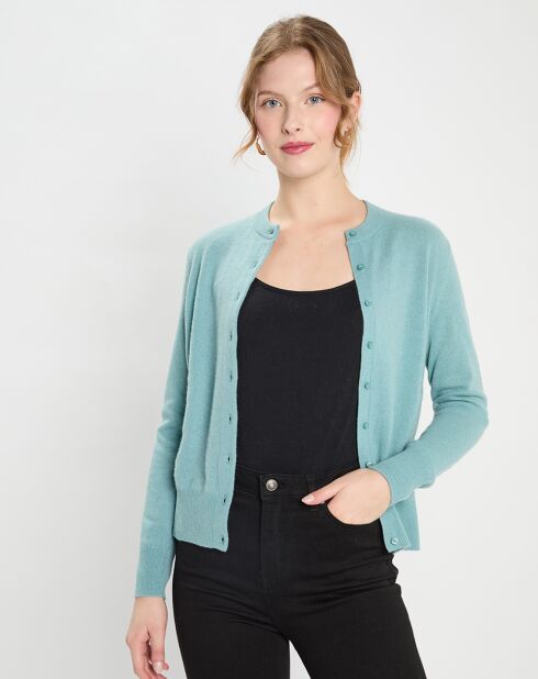 Cardigan 100% Cachemire Zacao bleu vert