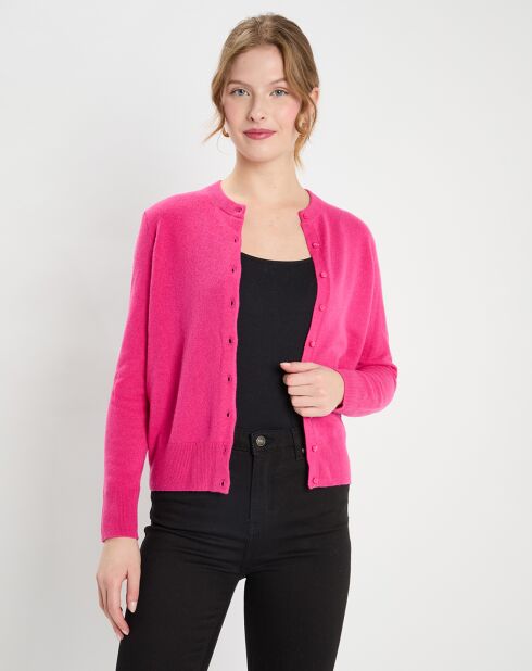 Cardigan 100% Cachemire Zacao rose fushia