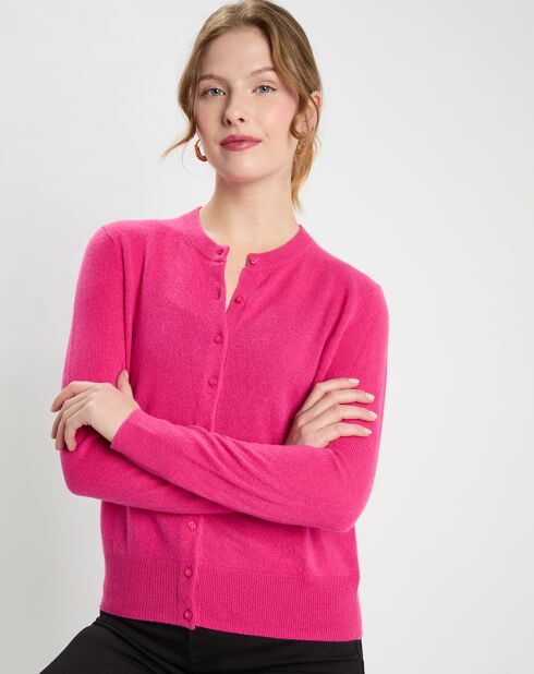 Cardigan 100% Cachemire Zacao rose fushia