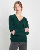 Pull 100% Cachemire Col V Zocon  vert sapin