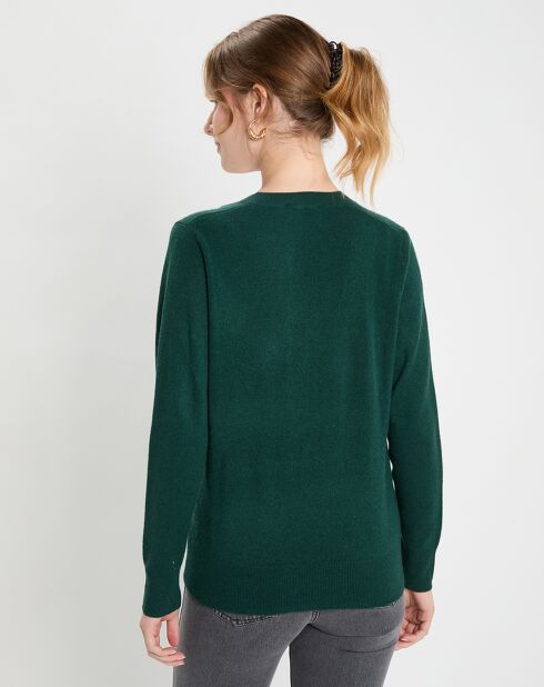 Pull 100% Cachemire Col V Zocon  vert sapin