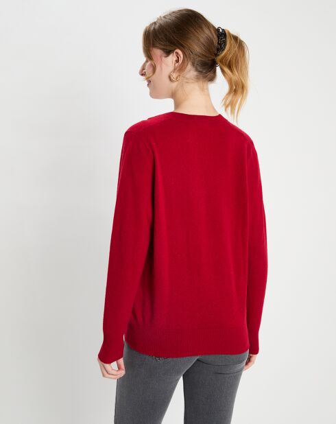 Pull 100% Cachemire Col V Zocon  rouge laqué