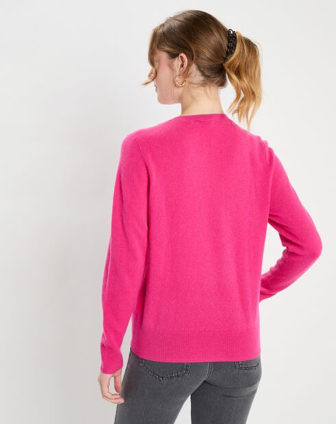 Pull 100% Cachemire col rond Zabri rose fushia