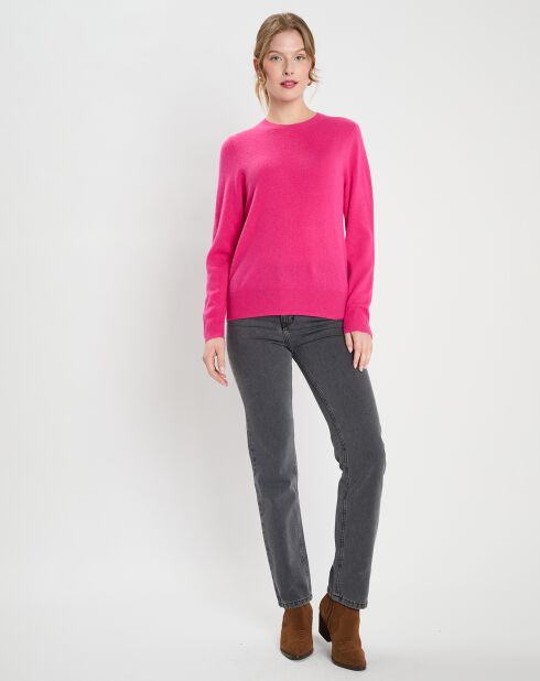 Pull 100% Cachemire col rond Zabri rose fushia