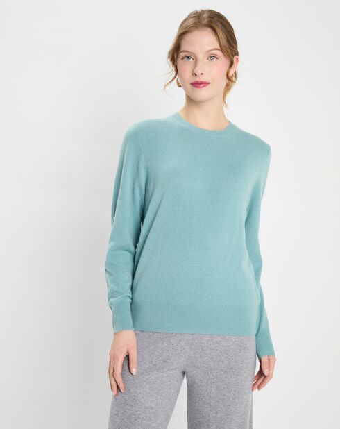 Pull 100% Cachemire Zabri col rond bleu/vert