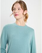 Pull 100% Cachemire Zabri col rond bleu/vert