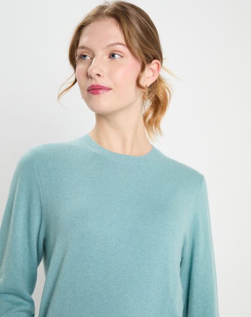 Pull 100% Cachemire Zabri col rond bleu/vert