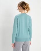 Pull 100% Cachemire Zabri col rond bleu/vert