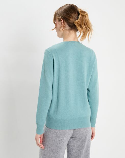 Pull 100% Cachemire Zabri col rond bleu/vert