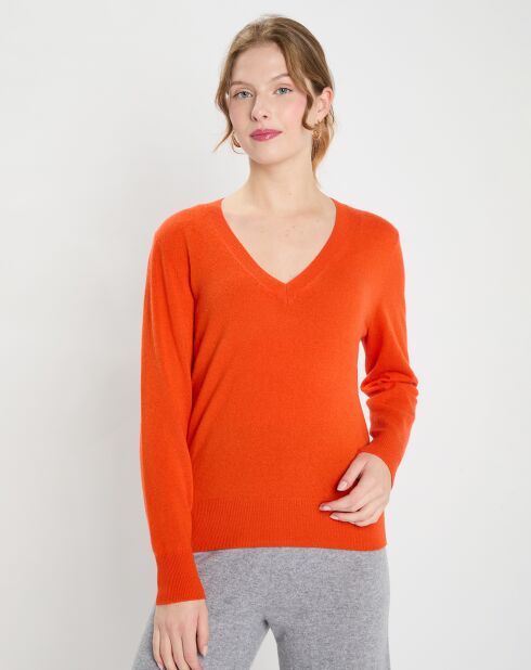 Pull 100% Cachemire Zocon col V orange