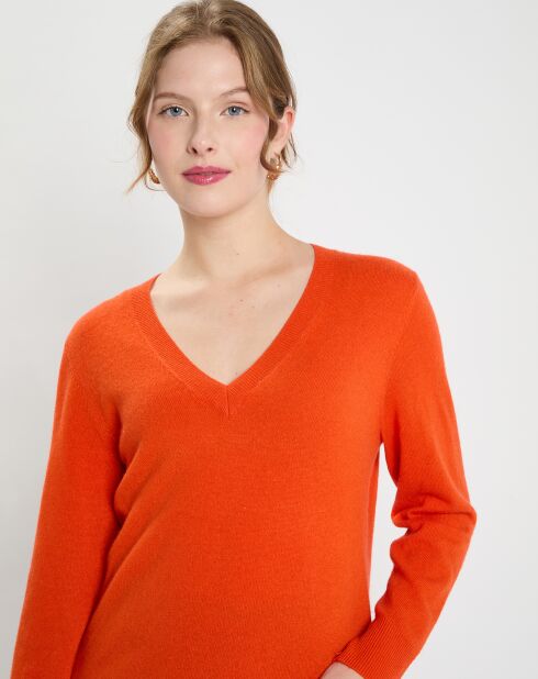 Pull 100% Cachemire Zocon col V orange