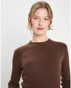 Pull en Laine & Cachemire Tasha col rond marron foncé