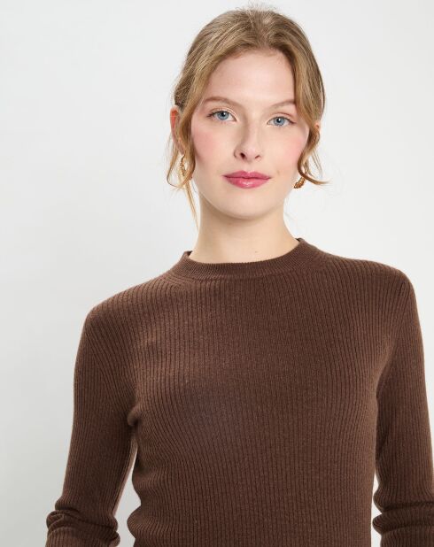 Pull en Laine & Cachemire Tasha col rond marron foncé