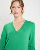 Pull 100% Cachemire Col V Zocon  vert emeraude