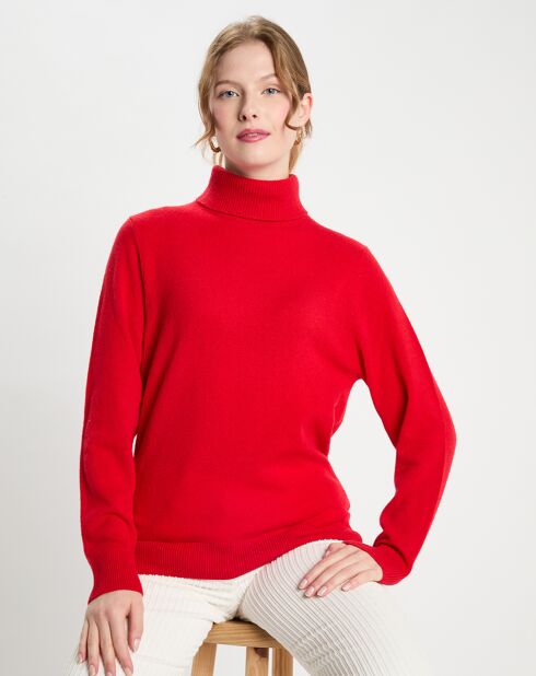 Pull 100% Cachemire col roulé Dobra rouge