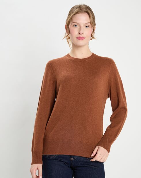 Pull 100% Cachemire col rond Zabri marron moyen