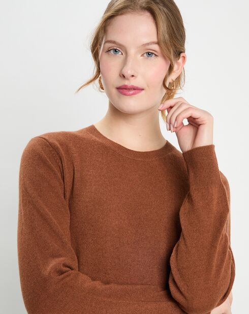 Pull 100% Cachemire col rond Zabri marron moyen