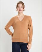 Pull 100% Cachemire Col V Zocon  camel