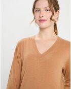 Pull 100% Cachemire Col V Zocon  camel