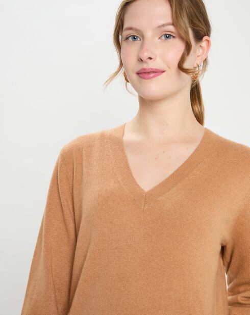 Pull 100% Cachemire Col V Zocon  camel