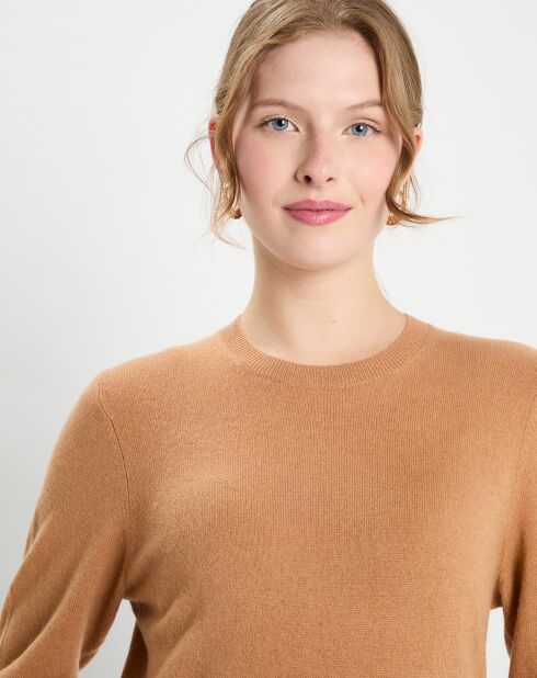 Pull 100% Cachemire col rond Zabri camel