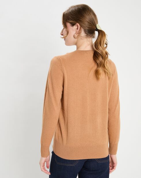 Pull 100% Cachemire col rond Zabri camel