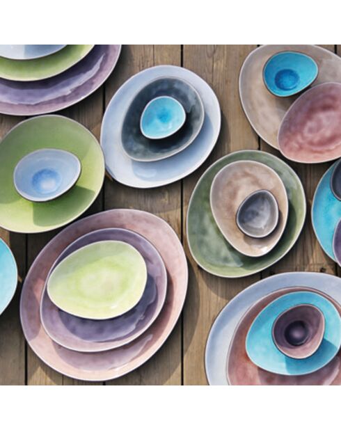 10 Assiettes plates ovales assorties multicolores - 7.5x6.5x2 cm