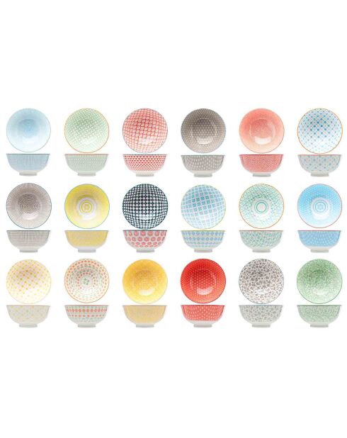 12 Bols en Porcelaine assortis multicolores - D.12 cm