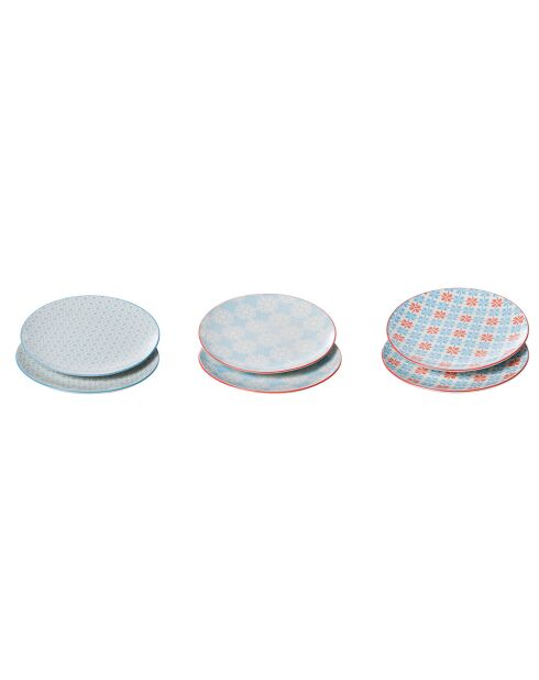 6 Assiettes à dessert en Porcelaine assorties multicolores - D.21 cm