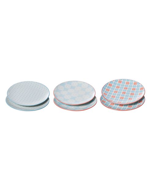 6 Assiettes plate en Porcelaine 3 assorties multicolores - D.26 cm