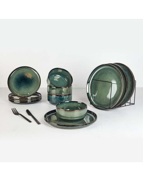 Service de table en Grès Jade vert foncé - 12 pièces