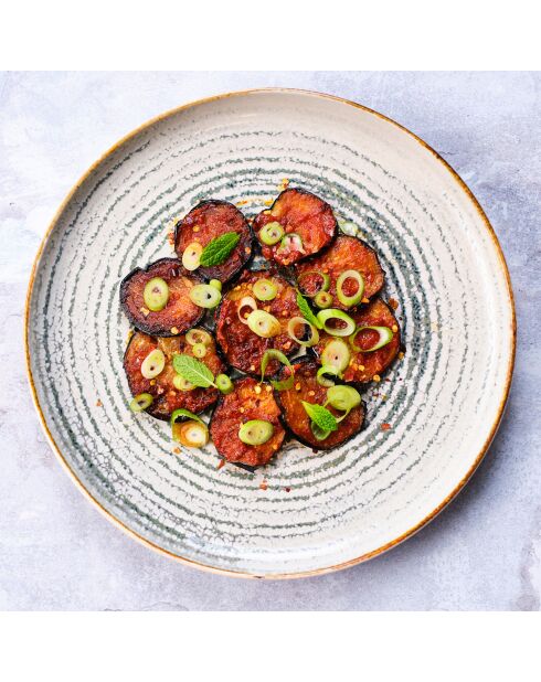 Tafelbesteck aus Steinzeug, baltikgrün, grau, 18-teilig