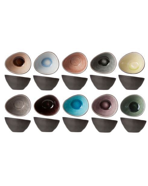 10 Bols ovales assortis multicolores - 7x6.8x4 cm