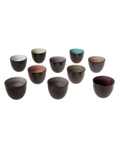 10 Tasses ovales assorties multicolores - 12 cl