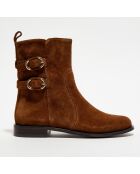 Bottines en Velours de Cuir double boucles marron