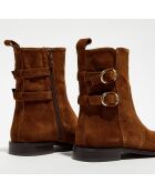 Bottines en Velours de Cuir double boucles marron