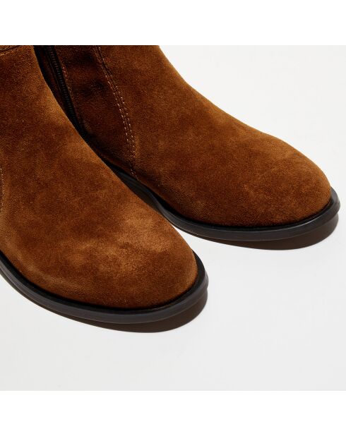 Bottines en Velours de Cuir double boucles marron