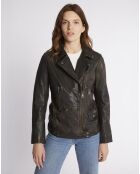 Veste 3/4 en Cuir Jamila noir patine