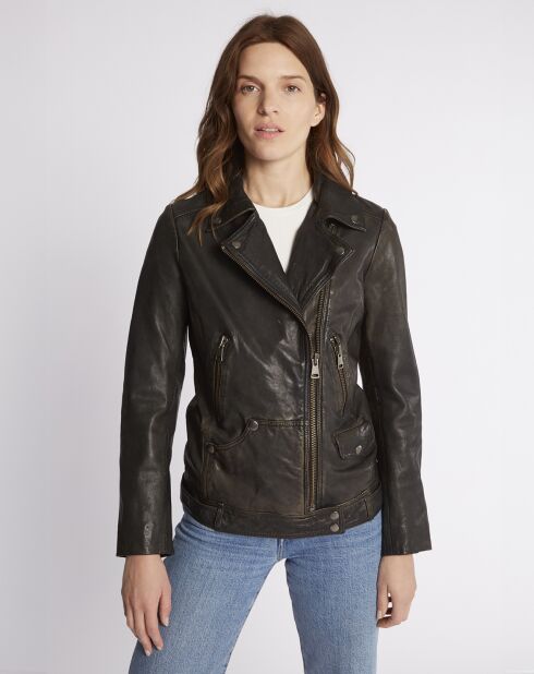 Veste 3/4 en Cuir Jamila noir patine