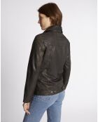 Veste 3/4 en Cuir Jamila noir patine