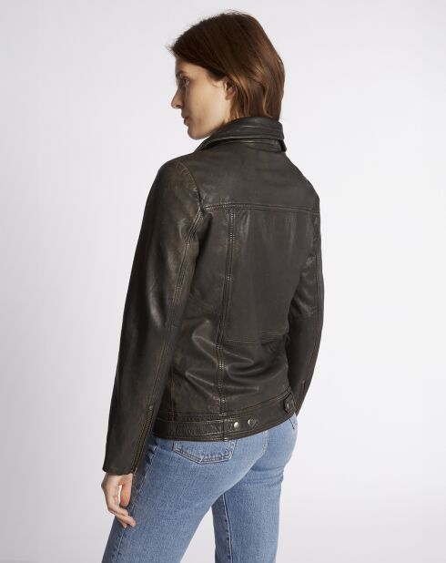 Veste 3/4 en Cuir Jamila noir patine
