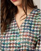 Blouse Violetta pied de coq multicolore