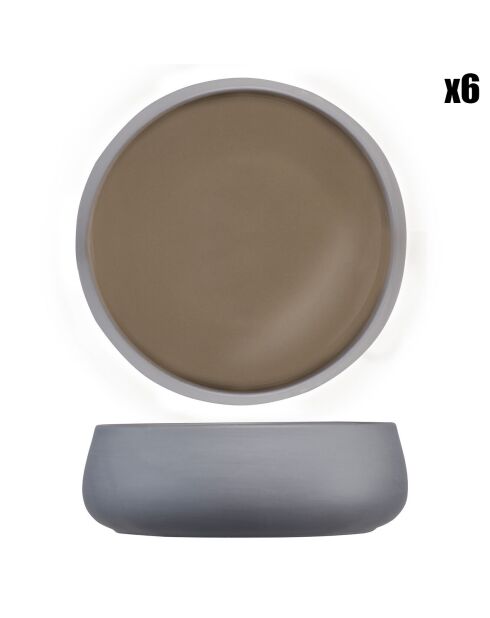 6 Bols en Porcelaine taupe - D.16 cm