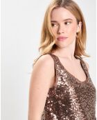 Top Paillettes Tess marron