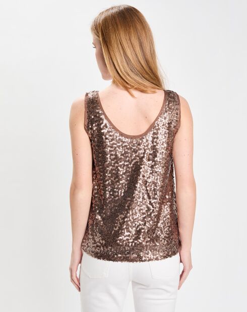 Top Paillettes Tess marron