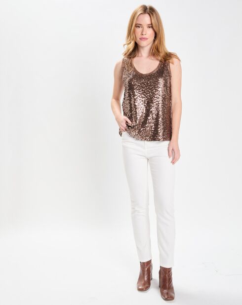 Top Paillettes Tess marron